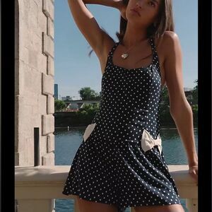 Free People High Strung Romper-Navy Polka Dot